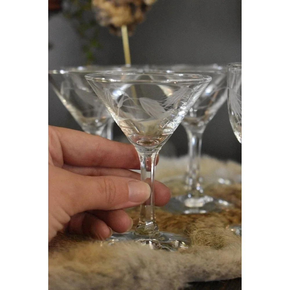 vtg Wheat Sasaki crystal wine cocktail multi sided stem barware set‎ glassware